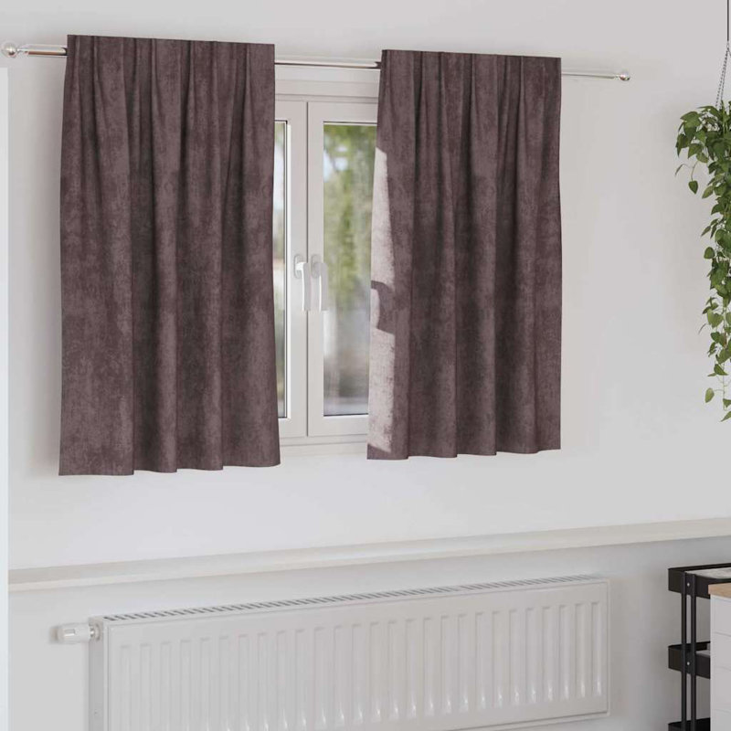 Curtain With Curtains 2 Pcs Velvet, Brown, 140cm Width x 140cm Drop