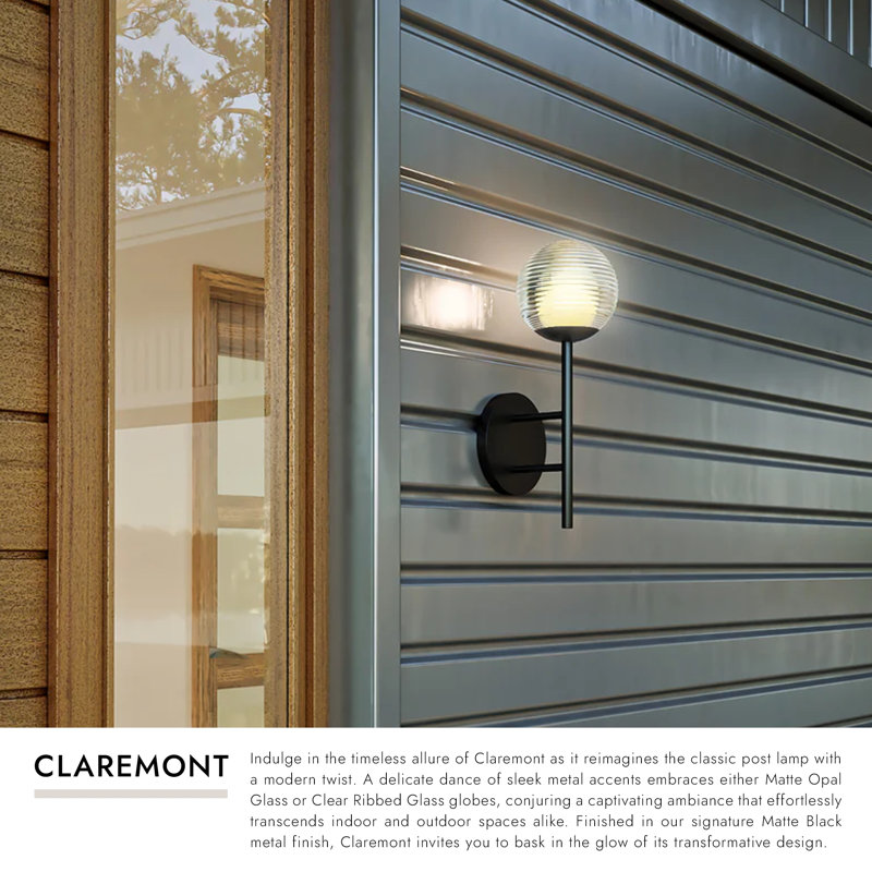 Claremont 1 - Light LED Outdoor Armed Sconce, Clear Ribbed