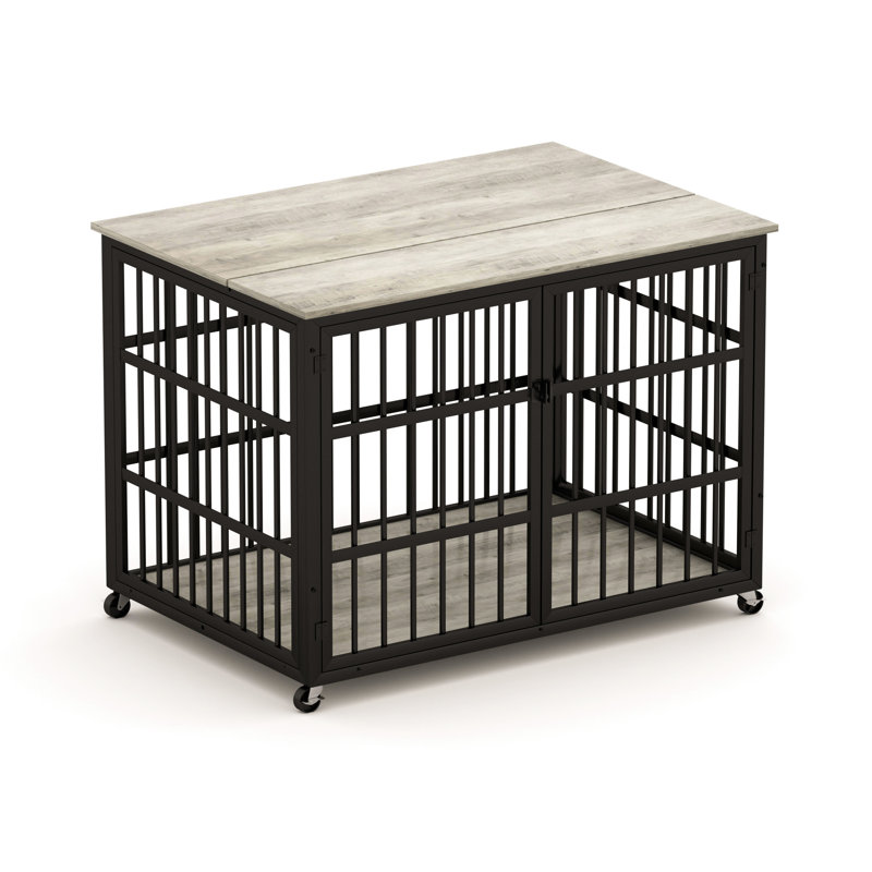 Niche pour chien à structure grise en fer gris avec ouvertures latérales - l 43,3 po x P 29,9 po 33,5 po