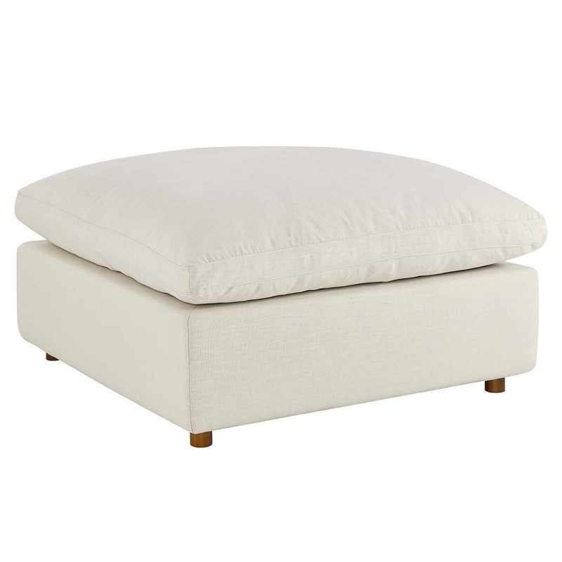 Commix Plush Light Beige Overstuffed Ottoman with Linen Texture