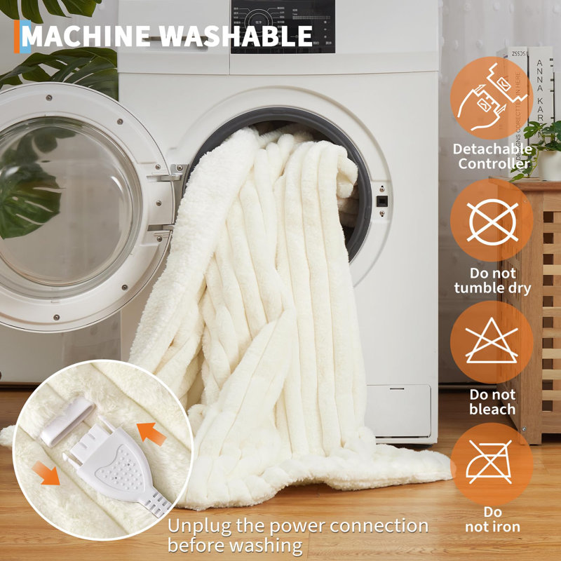 Heated Throw Blanket, Beige, 254cm L x 228.6cm W
