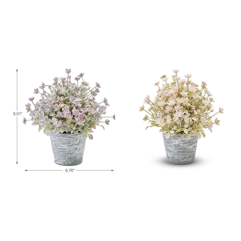 Thym artificiel en pot (rose et mauve)