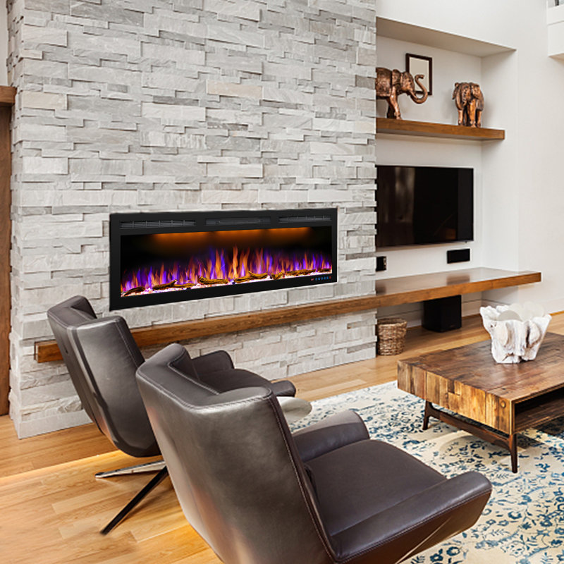 Schonbrunn Recessed Wall Mounted Electric Fireplace, Wide Screen & Ultra-Thin Frame, 17.7'' H X 45'' W X 5.5'' D
