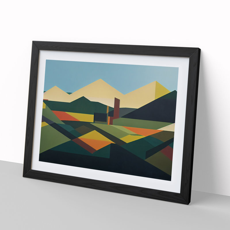 Tranquil Abstract Mountains - Single Picture Frame Print, Black Framed, 46cm H x 64cm W x 2cm D
