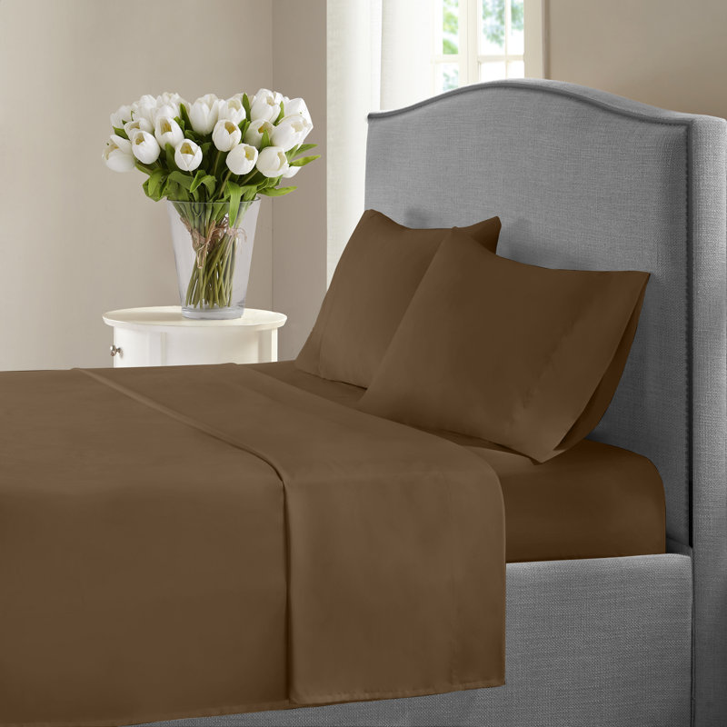 Ensemble de draps en satin de coton de qualité égyptienne 1200 fils, Marron