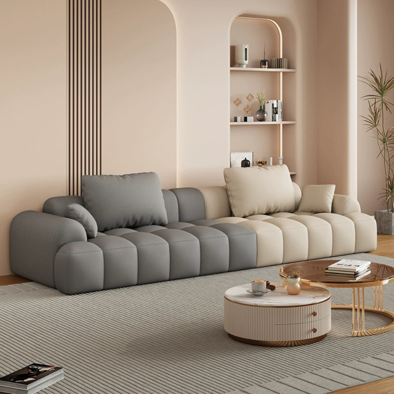 Canapé simple, simple et créatif, Blanc cassé / Gris clair, H 25,59 po x l 125,98 po x P 39,37 po