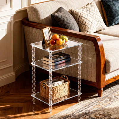 Modern Acrylic Side Table, 3-tier Clear End Table, Bedside Clear Nightstand Table For Living Room, Bedroom