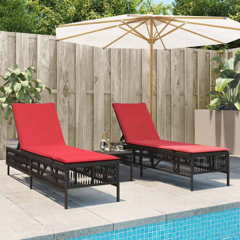  Patio Sun Lounger Brown PE Rattan Standard, Red, Dark Brown