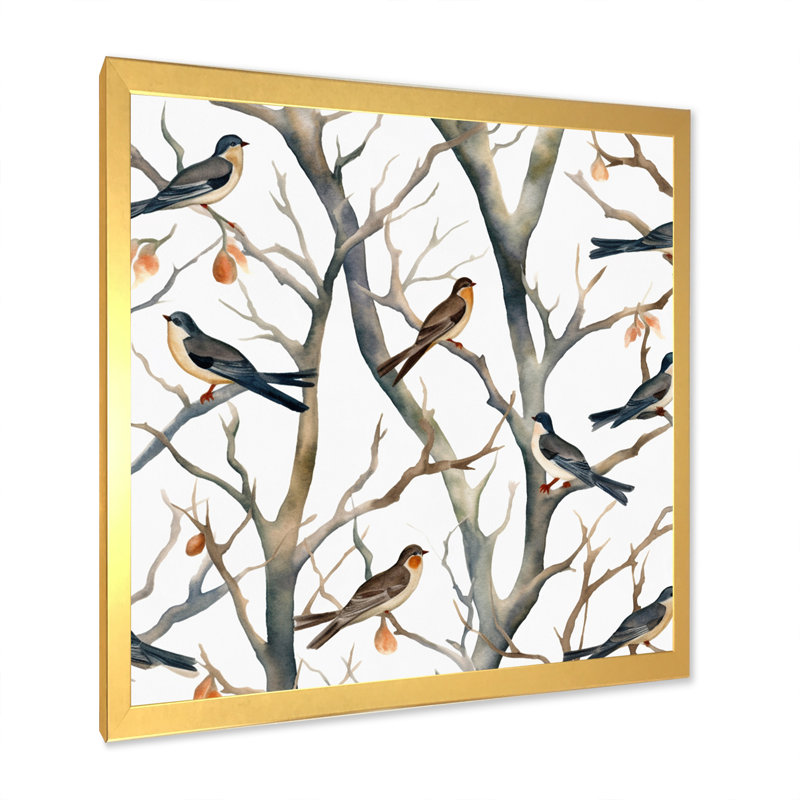 «Little Birds On The Tree Branches VI», reproduction d'art sur toile, H 30 po x l 30 po x P 1 po