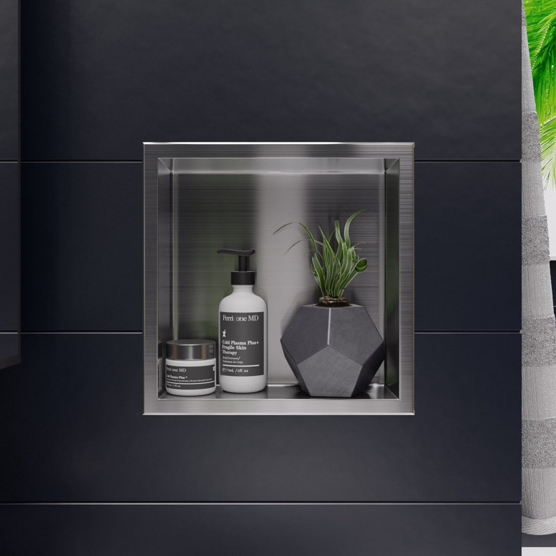 Square Stainless Steel Single Shower Niche, Brushed Stainless Steel