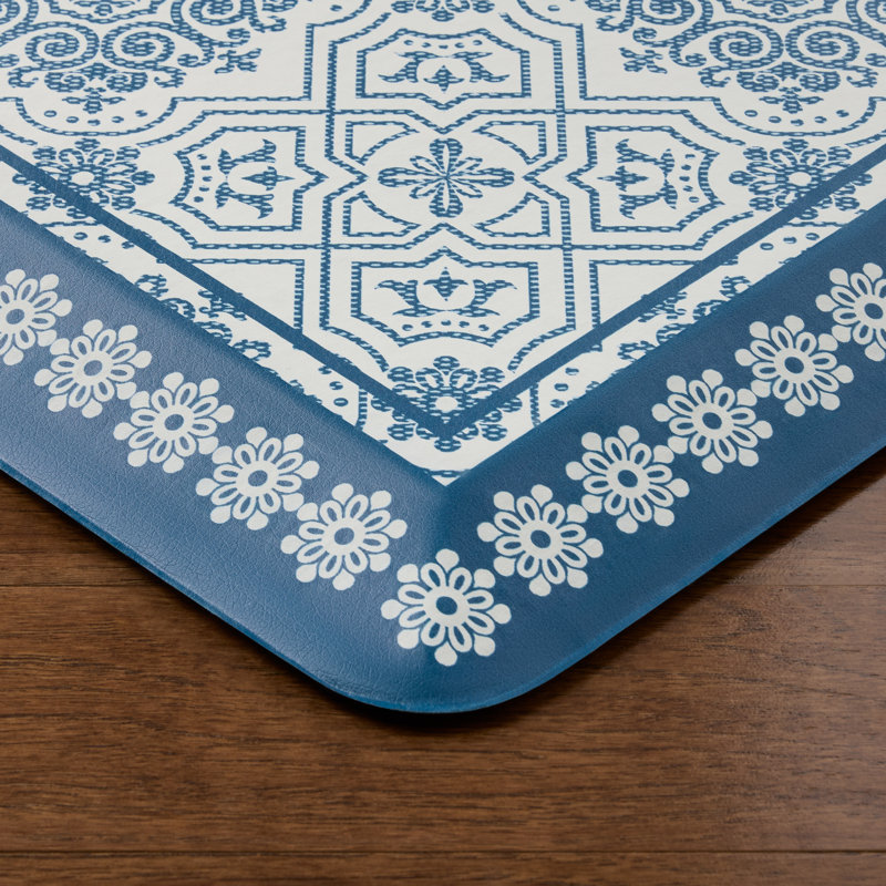 MARTHA STEWART Comfort Anti Fatigue Strie Medallion Kitchen Mat 19.6”x39”, Navy Blue