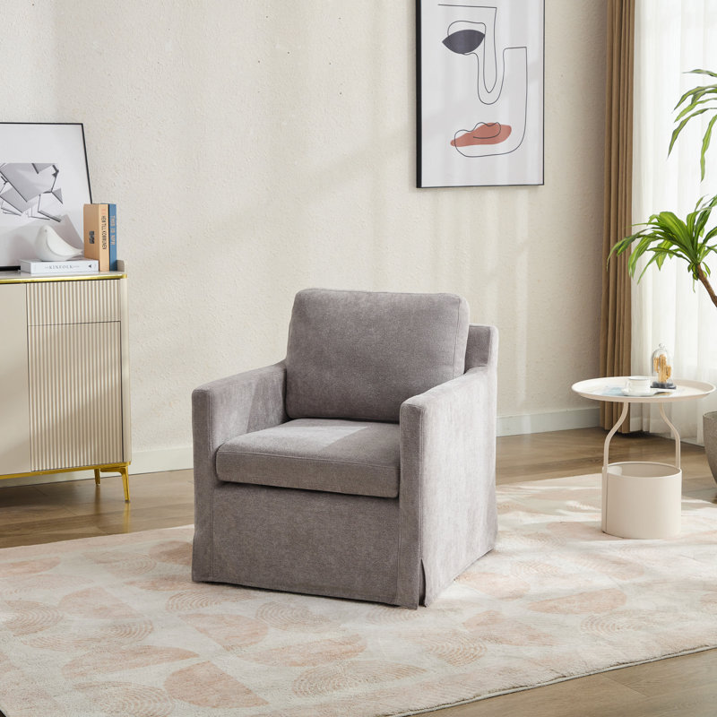 Fauteuil pivotant en chenille 29,92 po Caislynn, Gris chenille