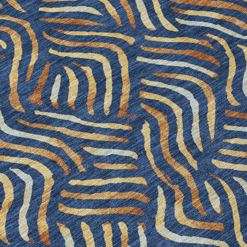 Machine Washable Indoor/Outdoor Chantille ACN2474 Abstract Rug, 1'8" x 2'6", Navy