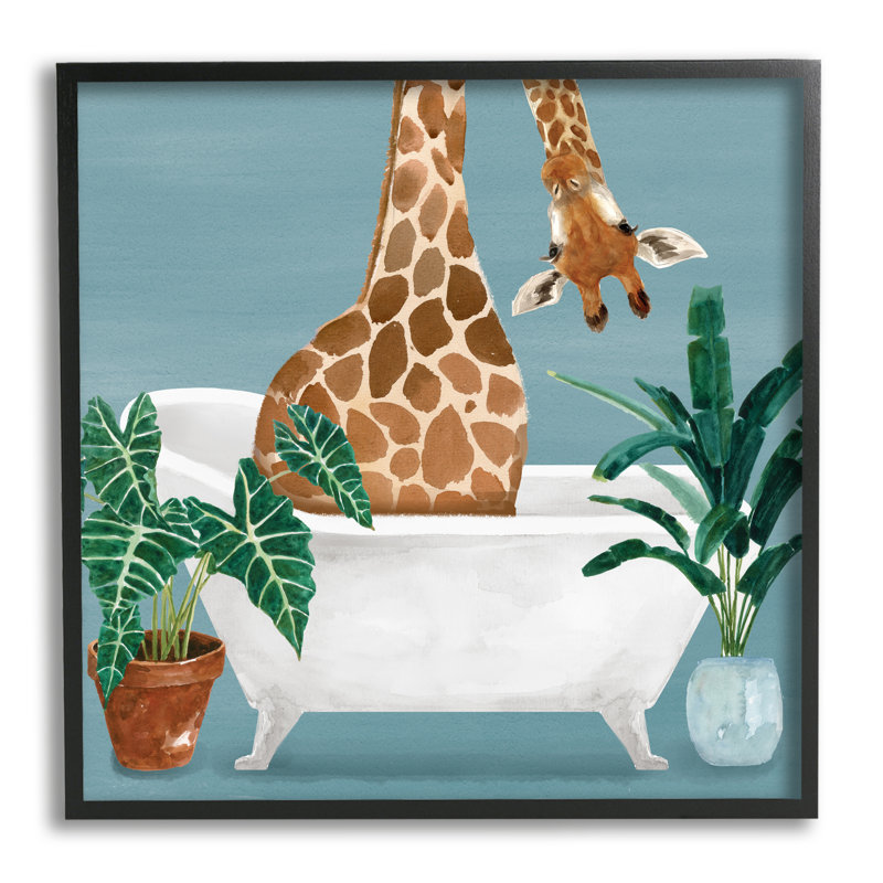 Az-259 - Impression de girafe botanique encadrée, H 24 po x l 24 po x P 1,5 po, Cadre noir