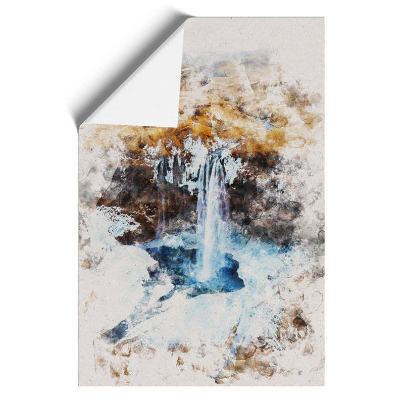 Seljalandsfoss Waterfall in Iceland Watercolour - Frameless Print, 84cm H x 59cm W x 0.1cm D