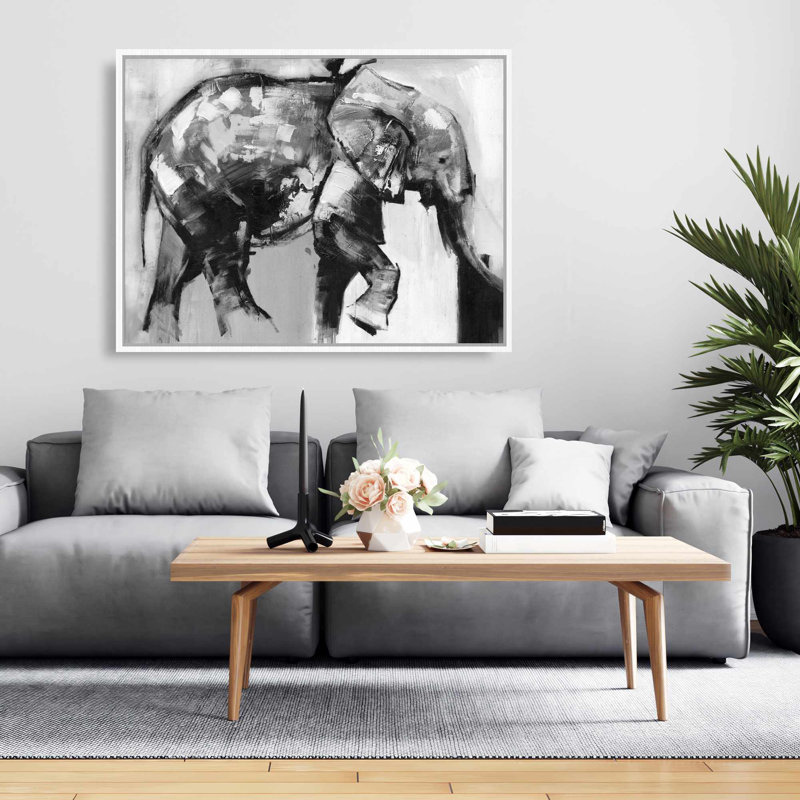 Magnifique éléphant monochrome | Toile grise avec animaux gris