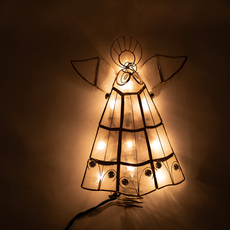 Capiz Angel Tree Topper with Trumpet and Gold Gown
