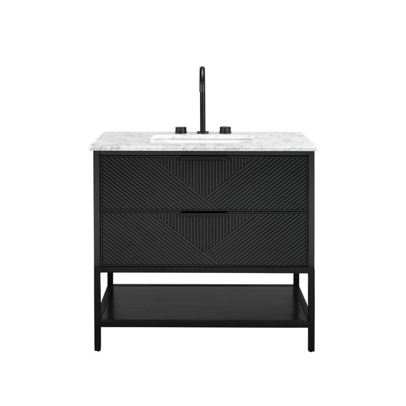 Diamond 36'' W Single Vanity, Charcoal Black, Brushed Nickel, White Quartz