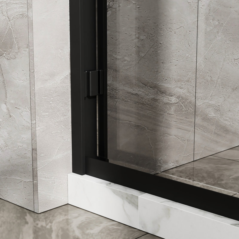 Porte de douche 60 po X 72 - Verre trempé transparent, noir mat, attrayant aluminium noir de 60 po x 72 po, coulissant en douceur