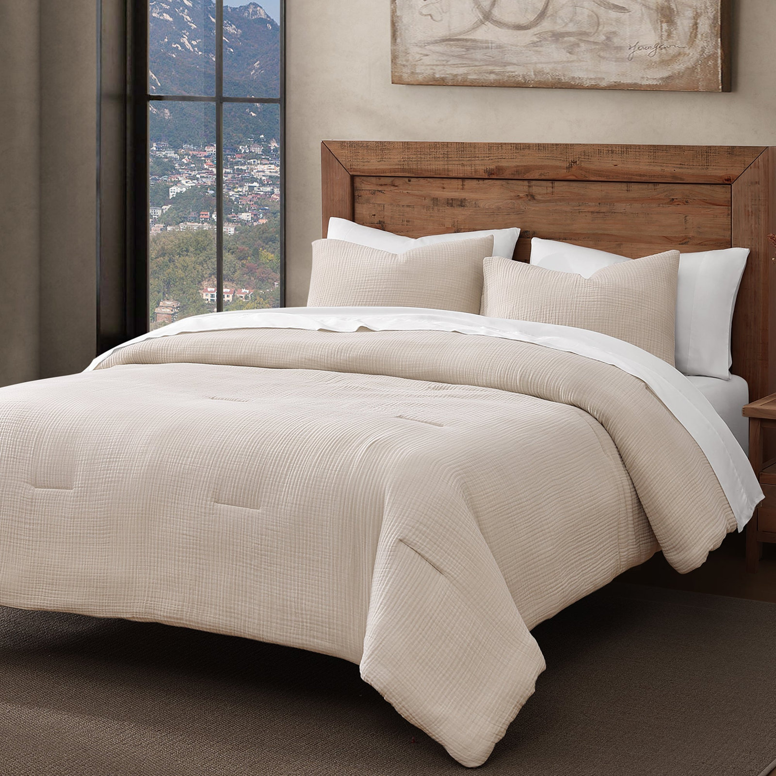 Cotton Voile Classic Casual Modern Rustic Soft And Lightweight Comforter Set, Queen Comforter + 2 Standard Shams, Sable