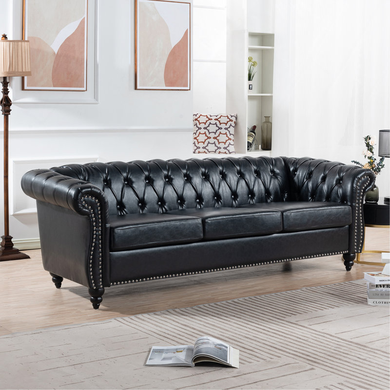 Canapé Chesterfield à accoudoirs roulés 84,65 po., Noir