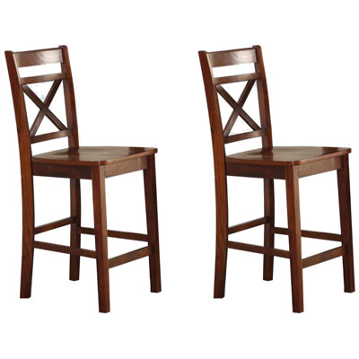 2 Counter Height Chairs With Lovely Cross Back In Cherry Color Finish Of - Stylish Home Decor
