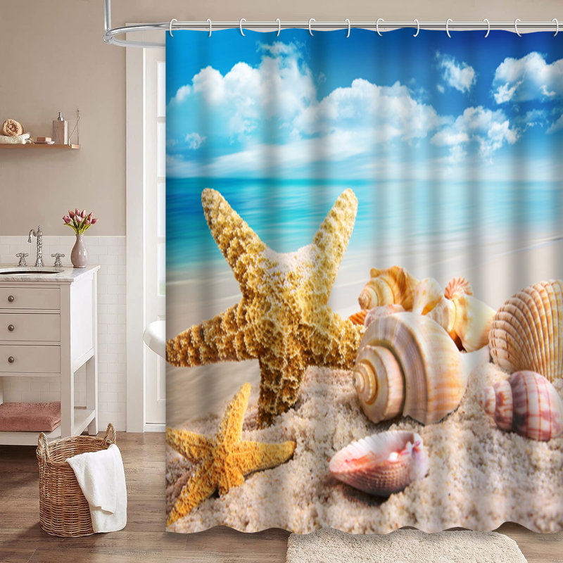 Rideau de douche étoile de mer avec 12 crochets Starfish Seashells Beach, L 72 po x l 72 po