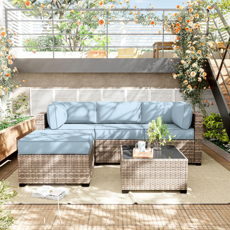 9-Piece Outdoor Replacement Cushion Set Seat/Back Cushion (Set Of 3 Seats , 5 Backs,  1 Footrest), Sky Blue