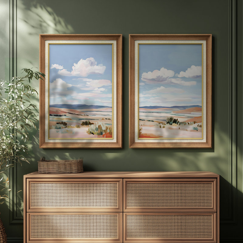 «Pastel Open Plains Serene Expansive Landscape», ensemble de 2 reproductions d'art encadrées de qualité supérieure sur papier 26 po x 36 po