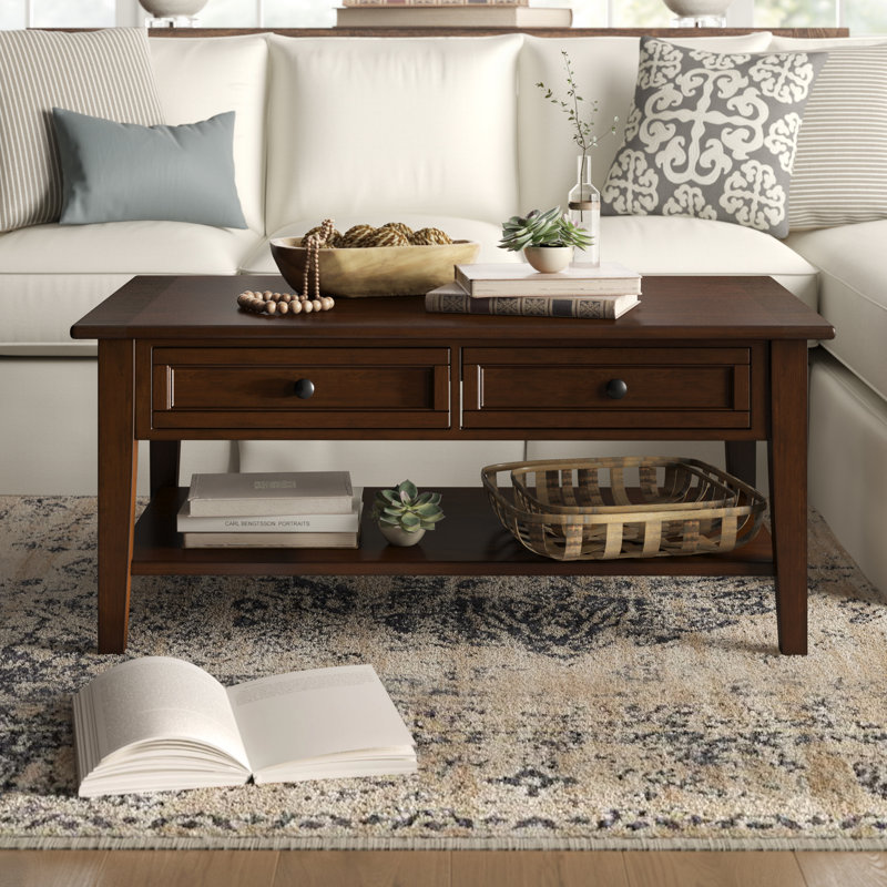 Eftim Solid Wood 2-Drawer Coffee Table with Storage