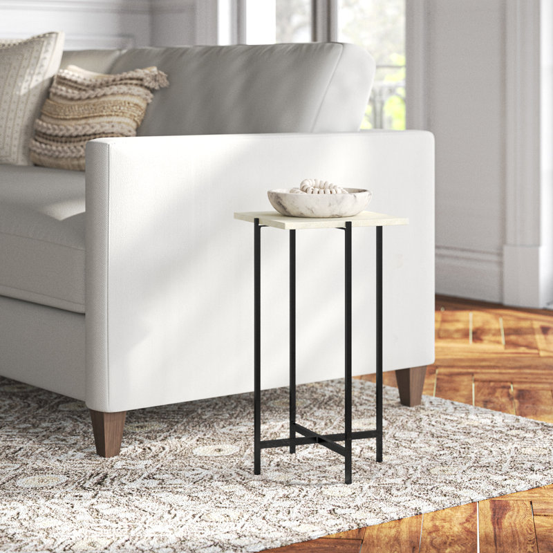 Lia End Table, White Marble/Black