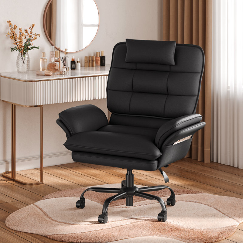Chaise de bureau 24 po, Cuir noir