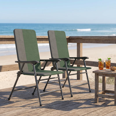 Ensemble de 2 chaises de patio, chaises de jardin pliantes à dossier haut et chaises de camping portatives rembourrées pour la cour de la piscine