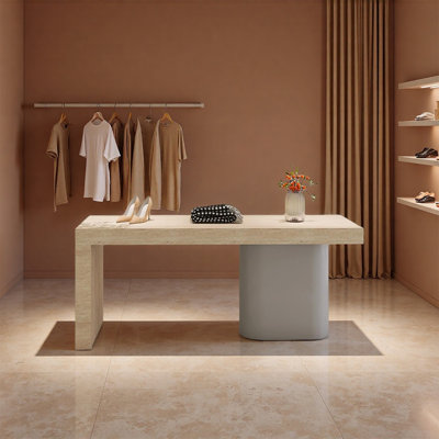 Table de présentation géométrique beige et grise