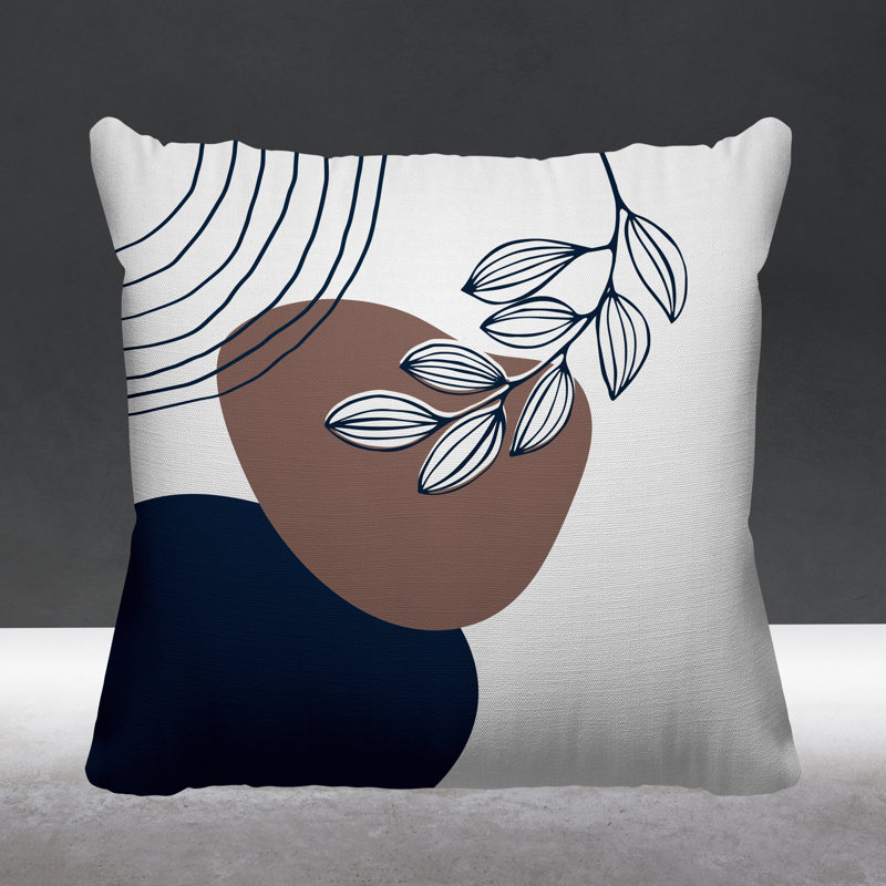 Coussin intérieur / extérieur Lupita, L 17 po x H 17 po, Nu / bleu marine