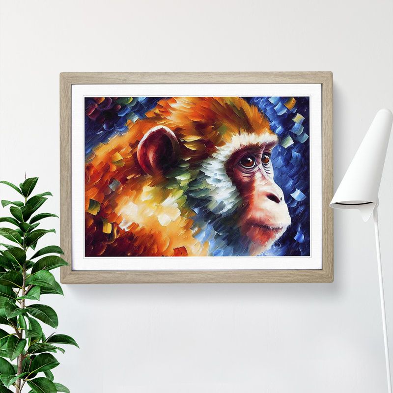 Monkey - Framed Print, 46cm H x 64cm W, Oak Framed
