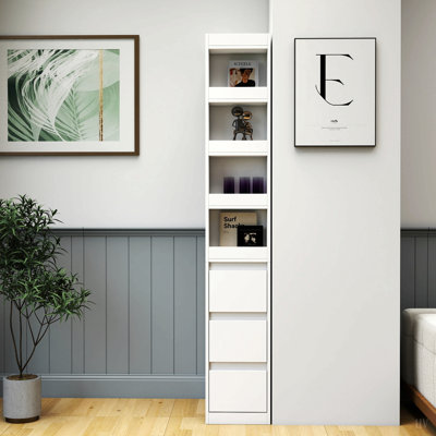 Armoire de rangement H 70,87 ", étagère à 4 niveaux, 3 tiroirs latéraux et 4 petites étagères, grande bibliothèque moderne en bois pour le bureau à domicile