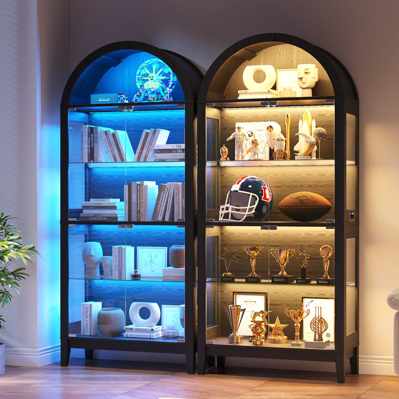 5-Tier Arched Glass Display Cabinet with RGB LED Lighting  , Black