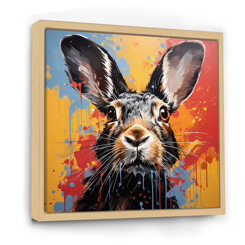Représentation pop art d'un lapin aux nuances II, H 16 po x l 16 po x P 1 po, Cadre naturel flottant