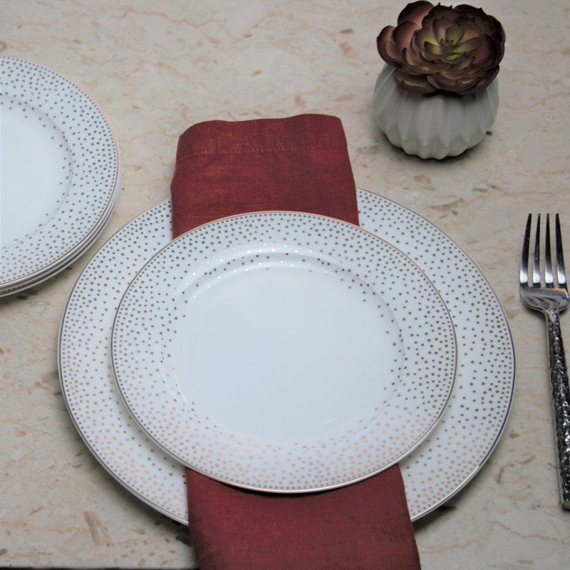 Assiette plate en porcelaine tachetée 11 po, lot de 4