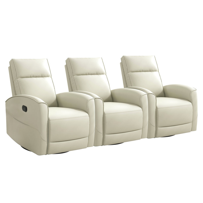 30.7'' Wide Modern and Overstuffed Soft Vegan Leather Manual Rocking and Swivel Home Theater Individual Seat,  Cream Yellow