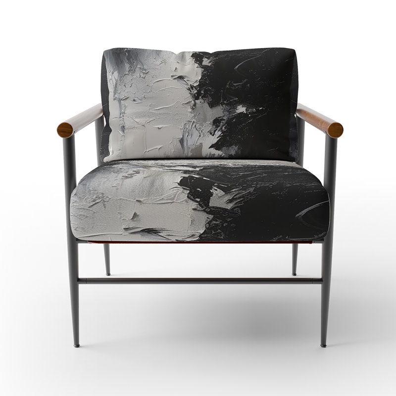 Fauteuil d'appoint rembourré abstrait noir et blanc Brushstrokes II, Noir