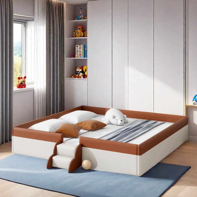 Mishelle Upholstered Daybed with Fence and Stairs, King