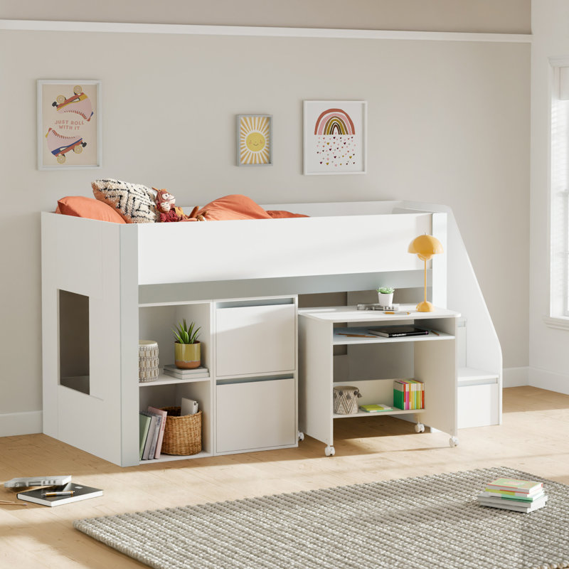 Toka Single (3') Loft Bed Bed Frame with Storage Included with Desk Included