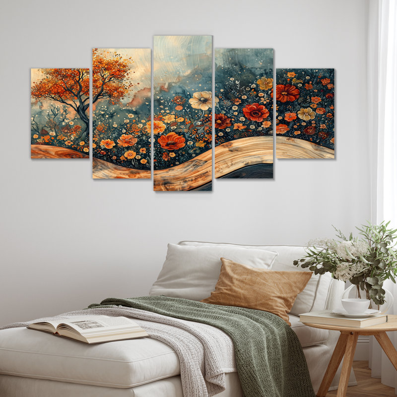 Caldanagh - Art mural fleurs sauvages - Art mural traditionnel sur toile 5 pièces