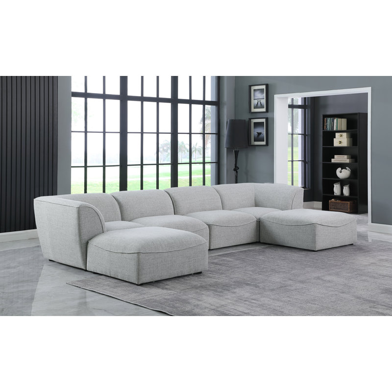 Callister Upholstered L-Shaped Sectional with Ottoman Reversible, Grey Linen Textured Fabric