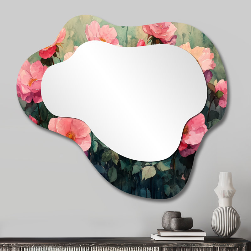 Paysage symphonique de campagne champêtre - Roses, miroir asymétrique irrégulier, miroir mural moderne, imprimé sur métal