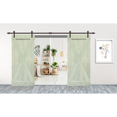 84'' Solid Wood Paneled Painted without Installation Hardware Kit Barn Door