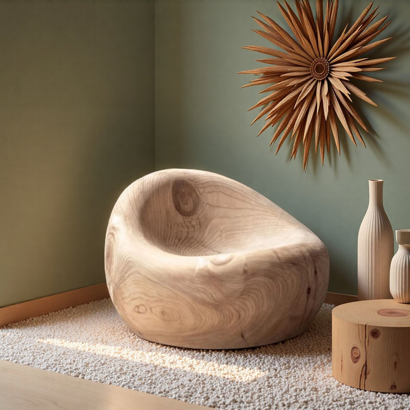 Tabouret en bois massif, H 19,69 po x l 25,59 po x P 25,59 po, Naturel