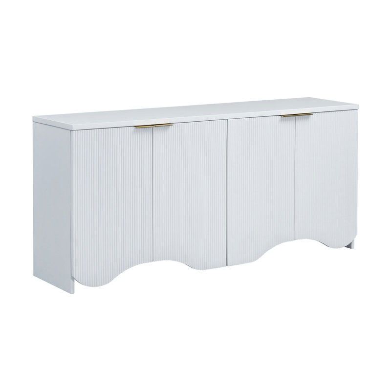 Rayures verticales et conception ondulée d'une armoire à quatre portes, Blanc